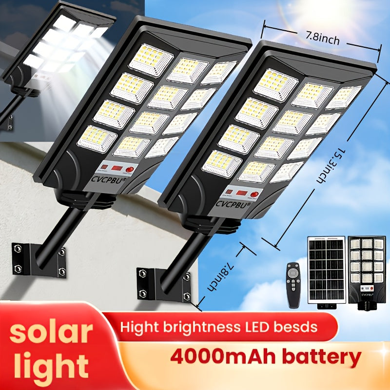 Solar Street Lights 400 LED 6500K Waterproof | Motion Sensor, Remote Control, Dusk to Dawn Outdoor Solar Flood Light for Parking Lot, Yard, Driveway, Commercial Area – 2 Pack & 4 Pack