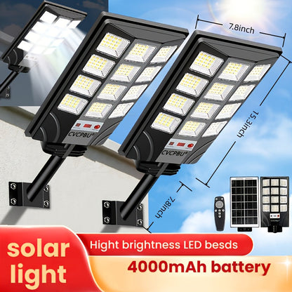 Solar Street Lights 400 LED 6500K Waterproof | Motion Sensor, Remote Control, Dusk to Dawn Outdoor Solar Flood Light for Parking Lot, Yard, Driveway, Commercial Area – 2 Pack & 4 Pack