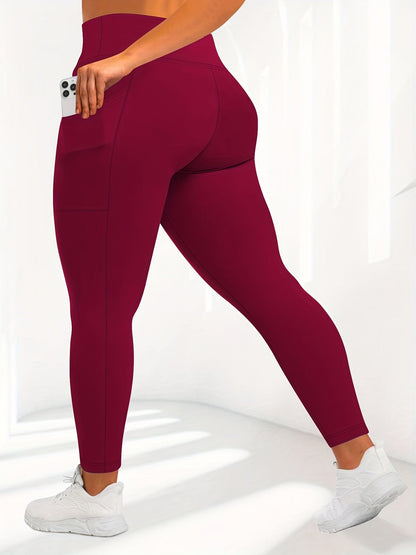 Women's Plus Size Yoga Pants with Pockets – High-Waist Fleece-Lined Warm Leggings for Fall & Winter, Tight-Fitting Elastic Sports Base Layer Pants, Sizes 1XL-5XL in Black, Gray, Burgundy & Navy