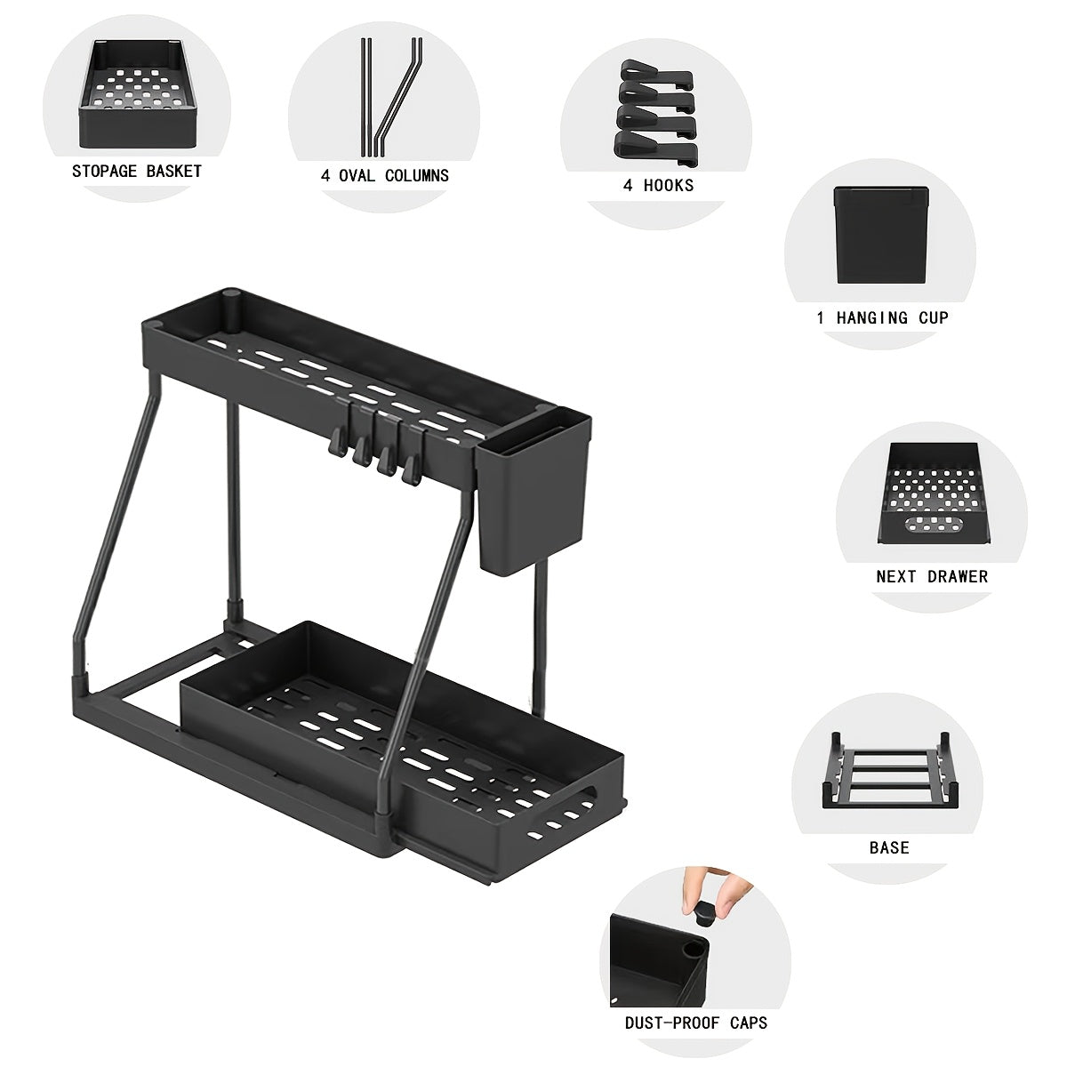 2Pcs Under Sink Organizer with Pull-Out Sliding Shelves – Durable Cabinet Storage Rack for Bathroom & Kitchen, Space-Saving Vertical Under-Sink Organization, Available in Black & White