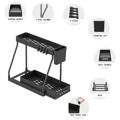2Pcs Under Sink Organizer with Pull-Out Sliding Shelves – Durable Cabinet Storage Rack for Bathroom & Kitchen, Space-Saving Vertical Under-Sink Organization, Available in Black & White