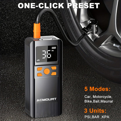 Portable Tire Inflator 150PSI Cordless with 5000mAh Battery, 4+ Inflation Modes, Auto-Stop & LED Light – Digital Gauge Air Compressor for Car, Motorcycle, Bicycle & Sports Balls – Velora