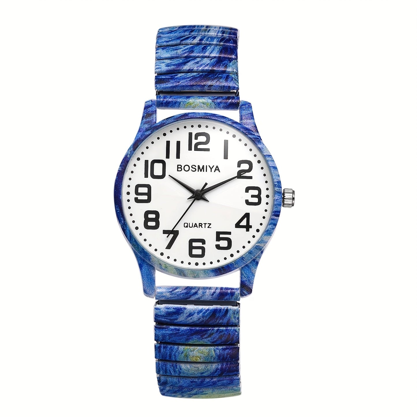 Bohemian Quartz Watch Unisex Printed Stretch Band Wristwatch – Starry Sky Sunflower Tree of Life Boho Designs, Large Arabic Numeral Dial, Nature-Inspired Gift for Women & Men Valentine Birthday