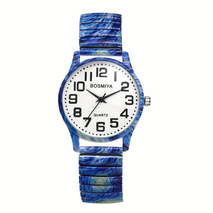 Bohemian Quartz Watch Unisex Printed Stretch Band Wristwatch – Starry Sky Sunflower Tree of Life Boho Designs, Large Arabic Numeral Dial, Nature-Inspired Gift for Women & Men Valentine Birthday