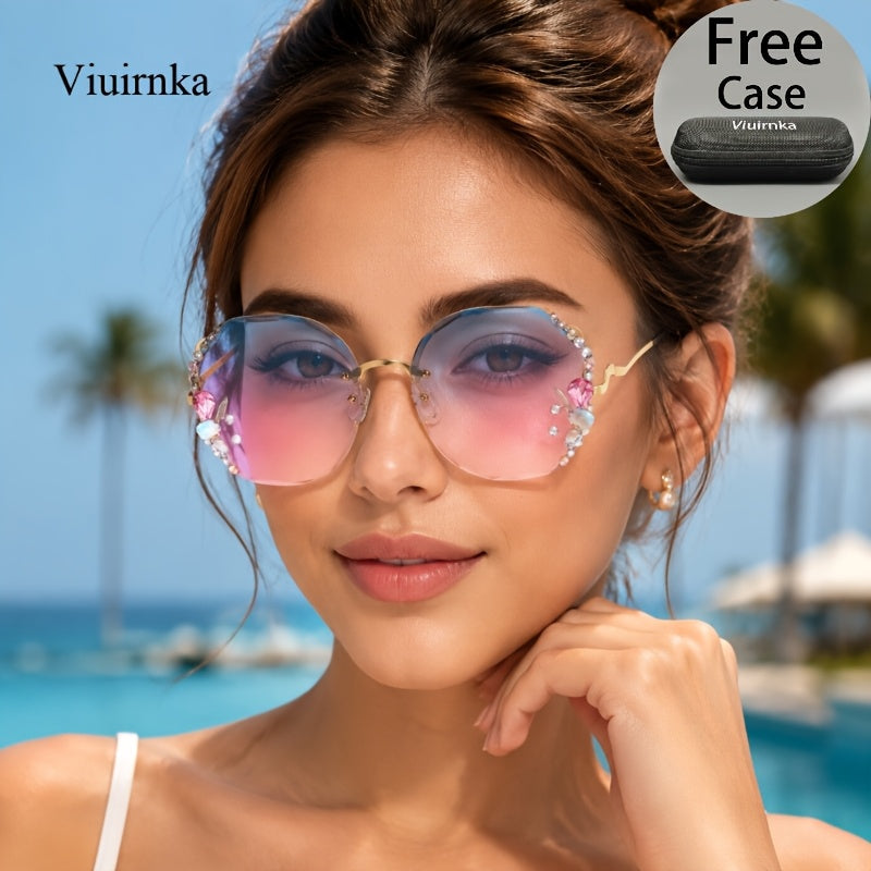 Women's Diamond-Accented Fashion Sunglasses with Case – Gradient UV Protection Lenses, 7 Colors – Stylish Eyewear for Daily Wear, Parties & Summer