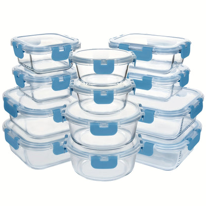 Borosilicate Glass Food Storage Containers 24-Pack (12 Bowls + 12 Airtight Lids) – Meal Prep Glass Bowls, Microwave & Dishwasher & Freezer Safe, BPA Free, Multi-Color Lids for Kitchen & Lunch