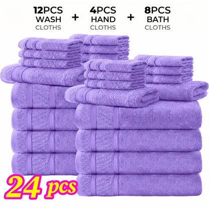 Cotton Bath Cloths Set 12 or 24 Piece – Hotel Quality Highly Absorbent Quick-Dry Washcloths for Bathroom Spa Gym Home Dark Gray Blue White Purple Orange
