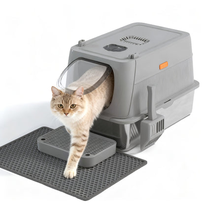 Oversized Enclosed Stainless Steel Cat Litter Box with Lid, Collapsible Anti-Splash Covered Indoor Cat Toilet with Front Flap Door & Superior Odor Control