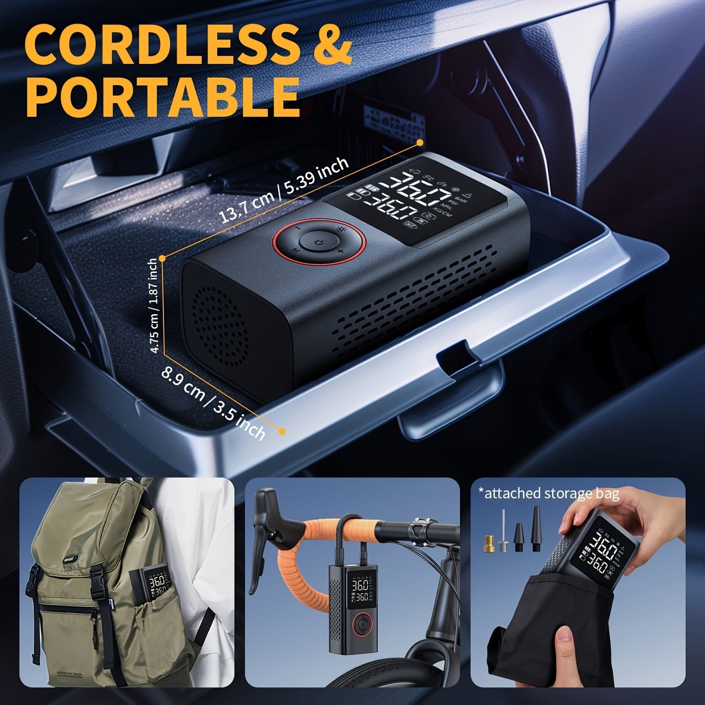 Cordless Digital Tire Inflator 150PSI with Protective Case – Portable Air Compressor Pump for Car Motorcycle Bike SUV Truck, Auto Emergency Kit, Gift for Men & Dad