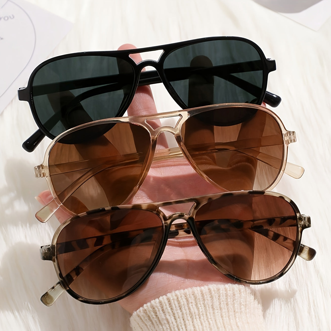 Women's Double Bridge Fashion Glasses 3-Pack Tortoiseshell Minimalist Casual Everyday Eyewear Set
