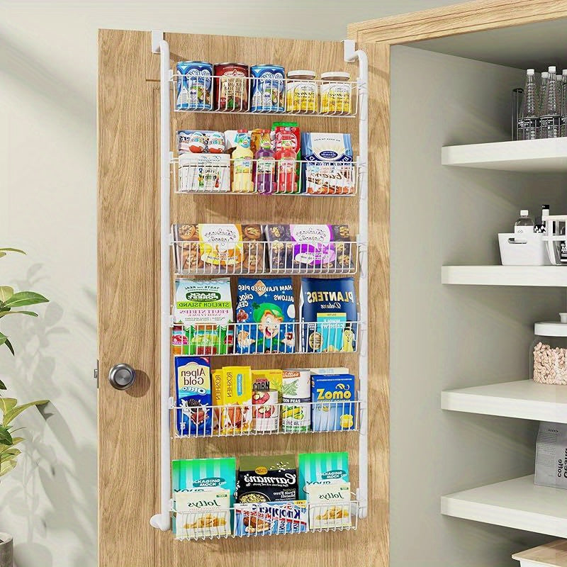 Over The Door Pantry Organizer 8-Tier & 6-Tier Metal Hanging Spice Rack – Back of Door Kitchen Storage for Pantry, Laundry & Bathroom – Versatile Seasoning Rack in Black & White