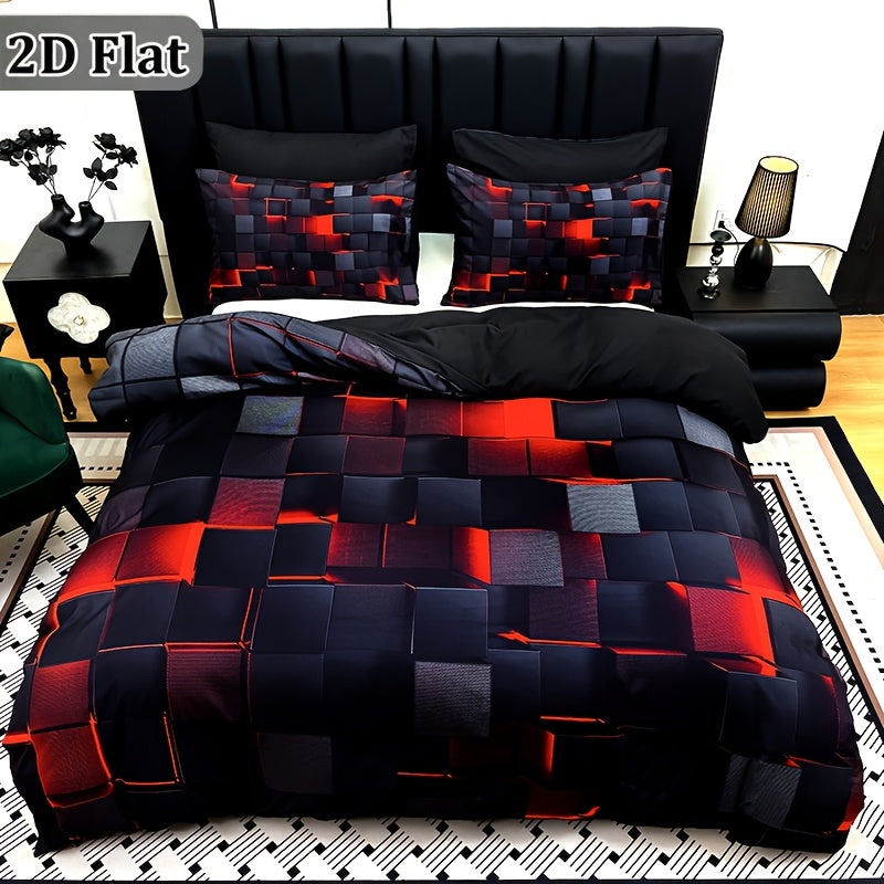 Red & Blue Plaid Duvet Cover Set – 3-Piece Digital Print Bedding, All-Season Quilt Cover with Pillowcases, Twin Full Queen King, Machine Washable, No Filling Included