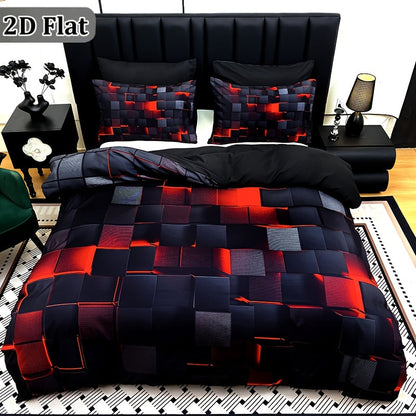 Red & Blue Plaid Duvet Cover Set – 3-Piece Digital Print Bedding, All-Season Quilt Cover with Pillowcases, Twin Full Queen King, Machine Washable, No Filling Included