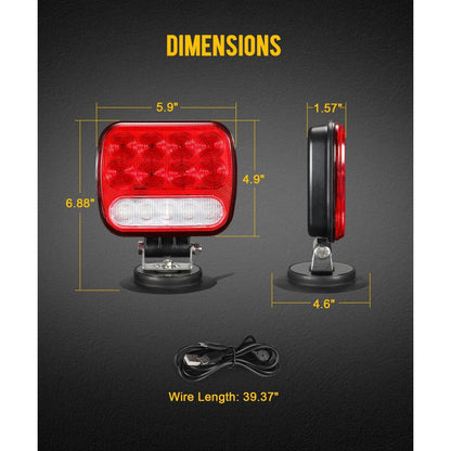 Wireless Magnetic Trailer Light Kit 26 LED Towing Tail Lights with 7-Pin Plug – Stop Turn Brake Backup Reverse IPX5 Waterproof 100FT Range for Trucks & Trailers 12-24V