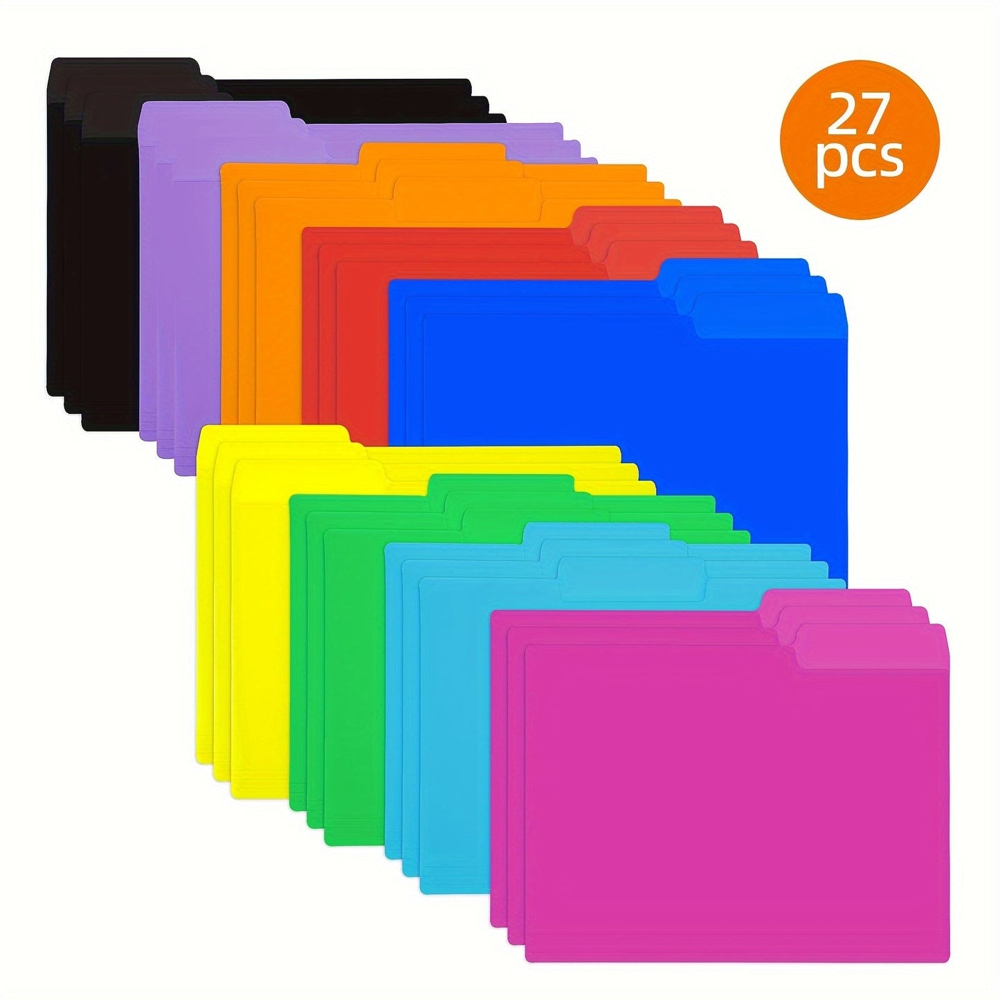 Plastic Manila Folders 27/54 Pack – 9 Colors Heavy Duty Poly Filing Folders, Letter Size 1/3 Cut Tab, Back to School Classroom Organization for Office, Teachers & Students