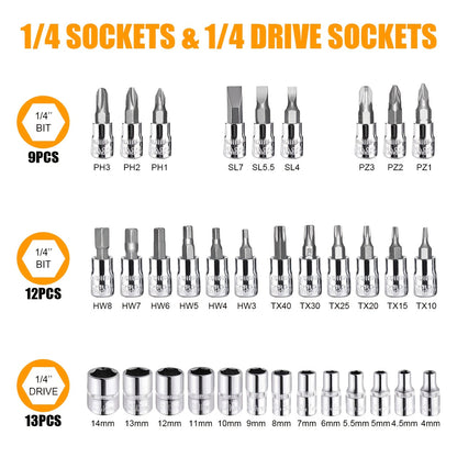 46pcs Home & Car Repair Tool Set – Ratchet Torque Wrench, Screwdriver & Socket Kit for Car, Motorcycle, Bicycle & Household Repairs
