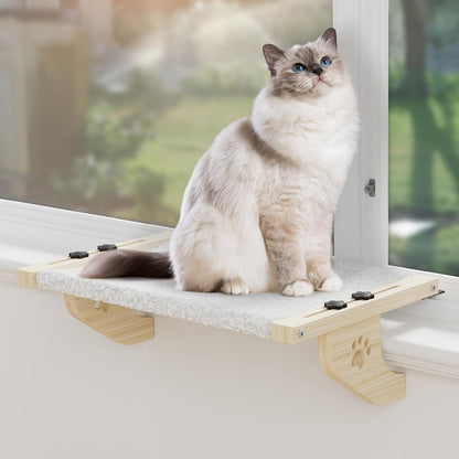 Cat Window Perch & Hammock for Indoor Cats – Sturdy Wood & Metal Frame, Easy-Adjust Mount for Windowsill, Bedside, Drawer & Cabinet, Supports Large Cats, Space-Saving Cat Shelf Bed
