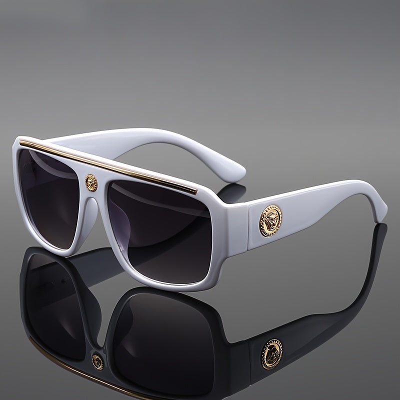 Cyberpunk Oversized Square Sunglasses for Men – Extra Large Frame 139mm+, Black & Gold Metal Trim, Decorative Lens, Futuristic Street Fashion & Cosplay Eyewear