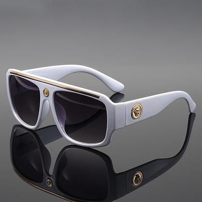Cyberpunk Oversized Square Sunglasses for Men – Extra Large Frame 139mm+, Black & Gold Metal Trim, Decorative Lens, Futuristic Street Fashion & Cosplay Eyewear