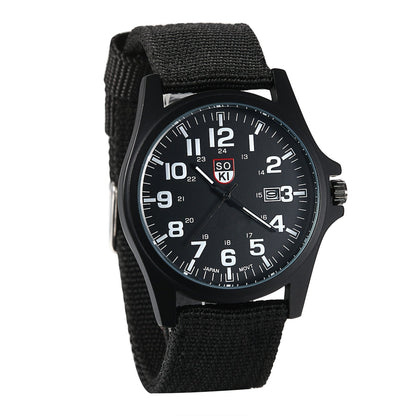 Men's Minimalist Nylon Strap Quartz Watch - Casual Analog Wristwatch with Luminous Dial, 24-Hour Calendar & Stainless Steel Case, Everyday Sport Field Watch for Men, Great Gift