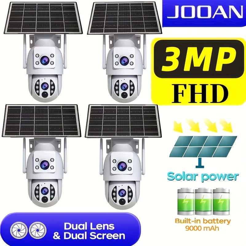 Solar Security Camera Outdoor 360° PTZ 1296P HD Dual Lens Color Night Vision Two-Way Audio Motion Detection WiFi SD Card – Wire-Free Rechargeable JOOAN RS3