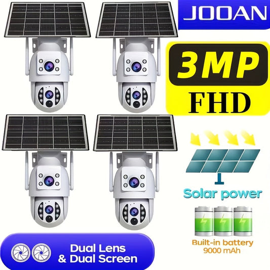 Solar Security Camera Outdoor 360° PTZ 1296P HD Dual Lens Color Night Vision Two-Way Audio Motion Detection WiFi SD Card – Wire-Free Rechargeable JOOAN RS3
