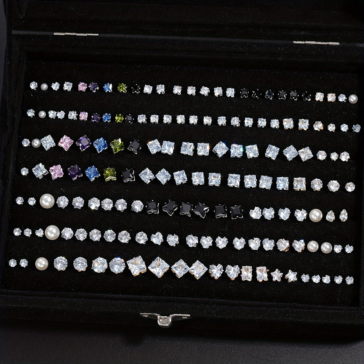 162pcs Rhinestone Geometric Love Earrings Set for Women – Sparkling Heart & Geometric Styles, Multicolor, Perfect for Vacation, Dating, Holiday, Daily Wear & Party Matching
