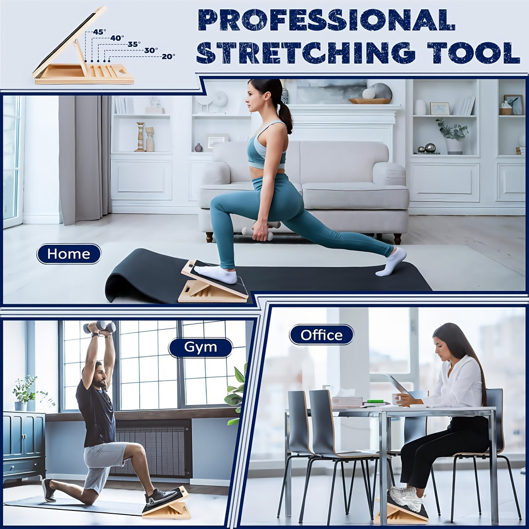 Adjustable Wooden Slant Board for Calf Stretching – Non-Slip Incline Wedge Stretcher for Squats Ankle Foot Mobility Heel Stretch Physical Therapy Balance