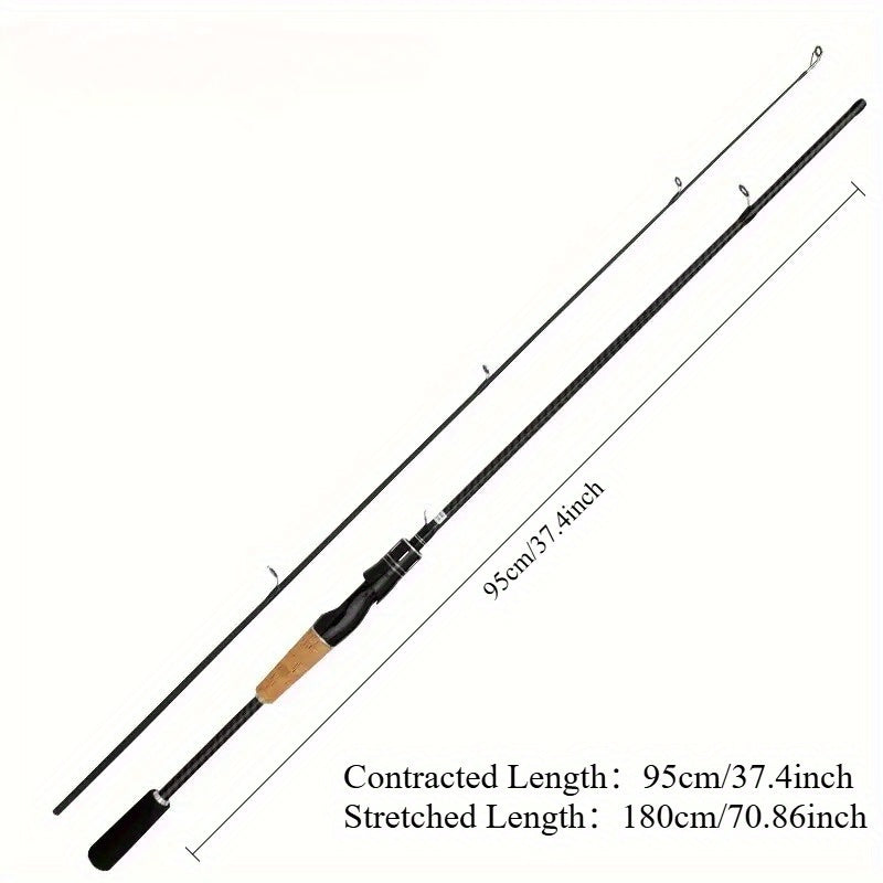 Carbon Fiber Fishing Lure Rod 180cm (70.86") Wooden Handle – Lightweight M-Tuned Two-Section Casting Rod for All Waters, Freshwater & Saltwater Bass Fishing Rod for Men & Women
