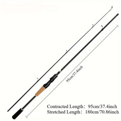 Carbon Fiber Fishing Lure Rod 180cm (70.86") Wooden Handle – Lightweight M-Tuned Two-Section Casting Rod for All Waters, Freshwater & Saltwater Bass Fishing Rod for Men & Women