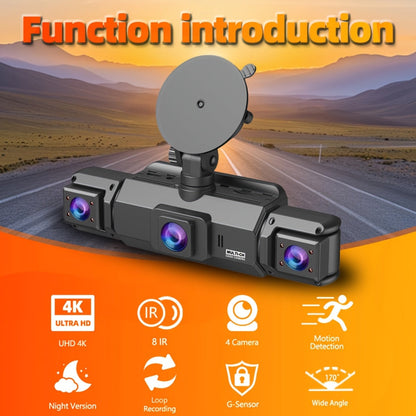 4K Dash Cam 360° Rotary 4-Channel Car DVR – Free 32GB SD Card, Night Vision, 24H Loop Recording, Parking Monitor, Front 4K + Rear Left Right 1080P, for Cars SUVs Trucks Rideshare