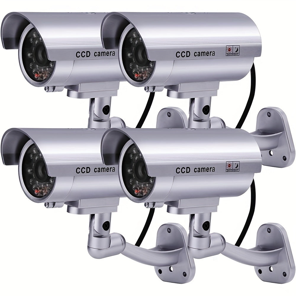 Dummy Security Camera Fake CCTV Surveillance System – Realistic Simulated LED Lights, Adjustable Mount & Warning Stickers, Indoor & Outdoor Home Security Decoy Camera – 2 or 4 Pack
