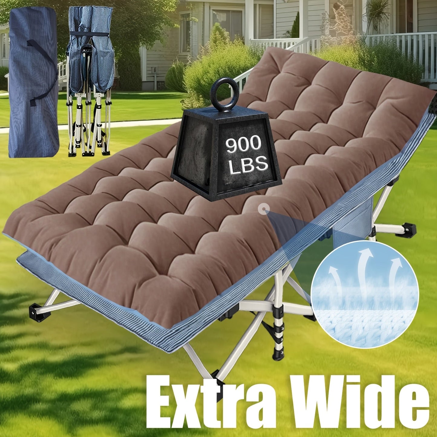 XXL Folding Camping Cot 79 x 32 Inch with Mattress & Carry Bag – Heavy-Duty Oversized Portable Sleeping Cot for Adults, Tall People, Guest Bed, Outdoor Camping, Travel & Emergency Use, Easy Setup