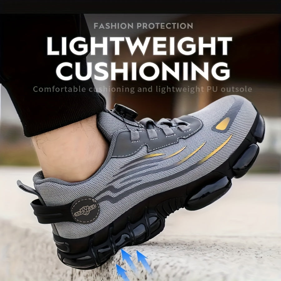 Steel Toe Work Shoes for Men & Women – Lightweight Breathable Safety Sneakers with Anti-Slip Sole, Low-Top Round Toe – Ideal for Construction, Warehouse, Outdoor & Camping (Black/Grey, US 5–12.5)