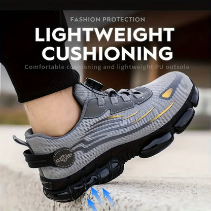 Steel Toe Work Shoes for Men & Women – Lightweight Breathable Safety Sneakers with Anti-Slip Sole, Low-Top Round Toe – Ideal for Construction, Warehouse, Outdoor & Camping (Black/Grey, US 5–12.5)