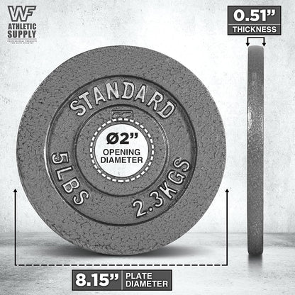 Cast Iron Weight Plates 2-Inch Olympic Solid Baked Enamel for Strength Training Powerlifting Bodybuilding Home Gym Barbell – 2.5 5 10 25 45 100LB CAPHAUS