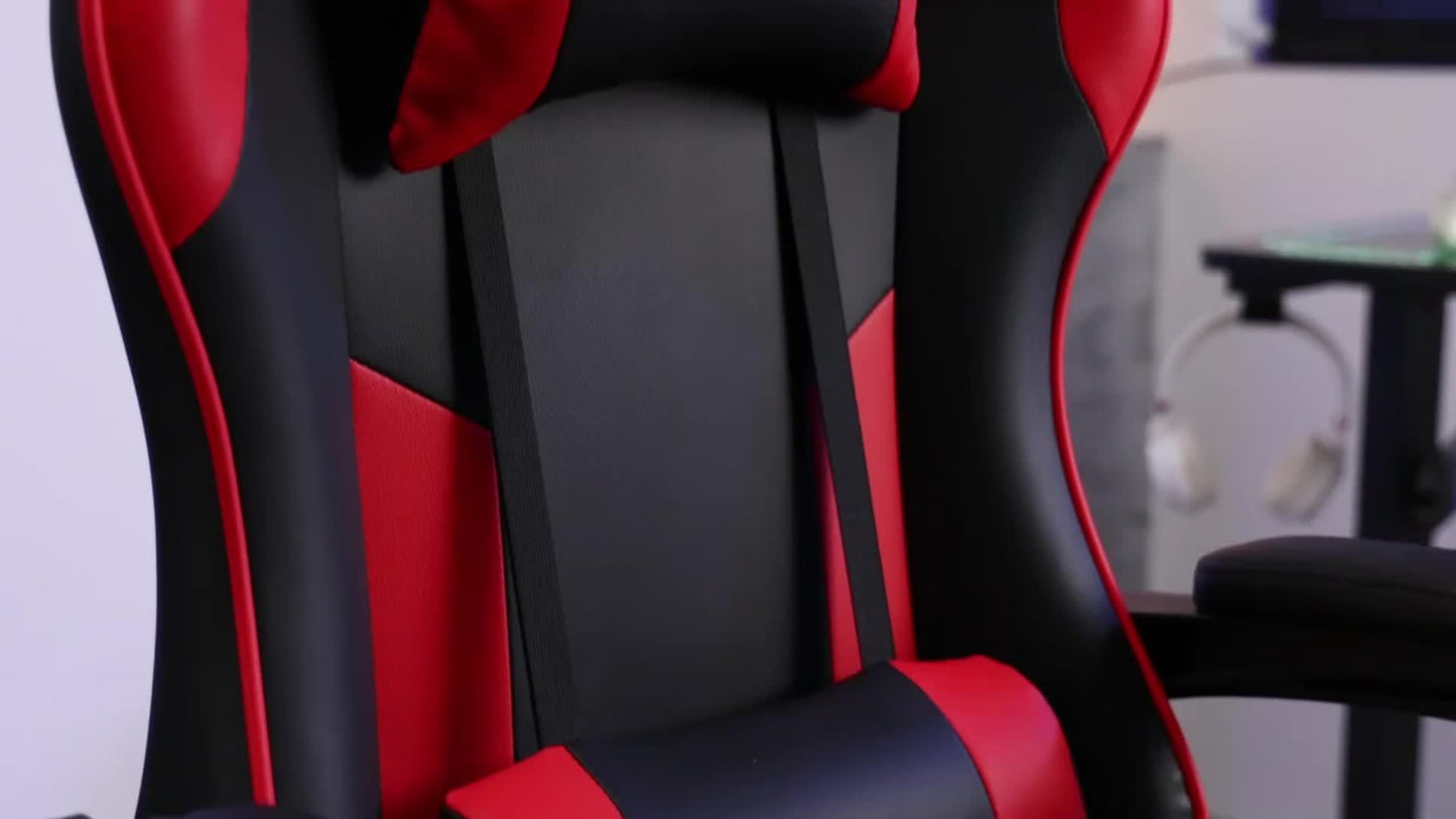 Ergonomic Gaming Chair with Footrest & Lumbar Support – Racing Style Esports Computer Chair, Fixed Armrests, Adjustable Recliner, Home Office Desk Chair for Adults