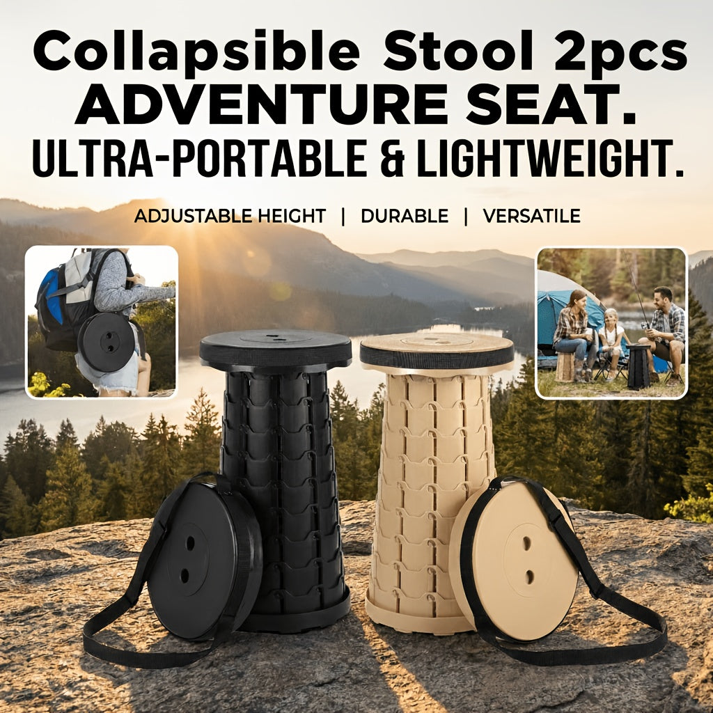 Collapsible Folding Stool 2-Pack 400lbs Capacity Portable Telescoping Retractable Seat for Camping Fishing Hiking Kitchen Outdoors – Lightweight Rainbow Stool – Black