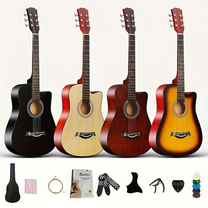 38-Inch Basswood Acoustic Guitar for Beginners – Full-Size Folk Style Steel String Guitar with Rich Warm Tone, Ideal for Practice, Performance & Learning, Available in 5 Colors
