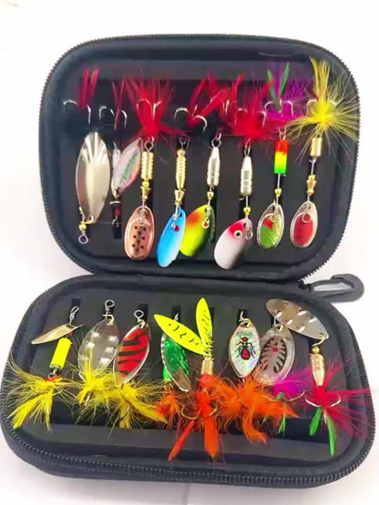 16PCS Metal Spoon Fishing Lures Kit – Spinner Bait Set for Pike, Bass, Trout & Walleye with Artificial Lures and Tackle Storage Box, Freshwater Fishing Accessories