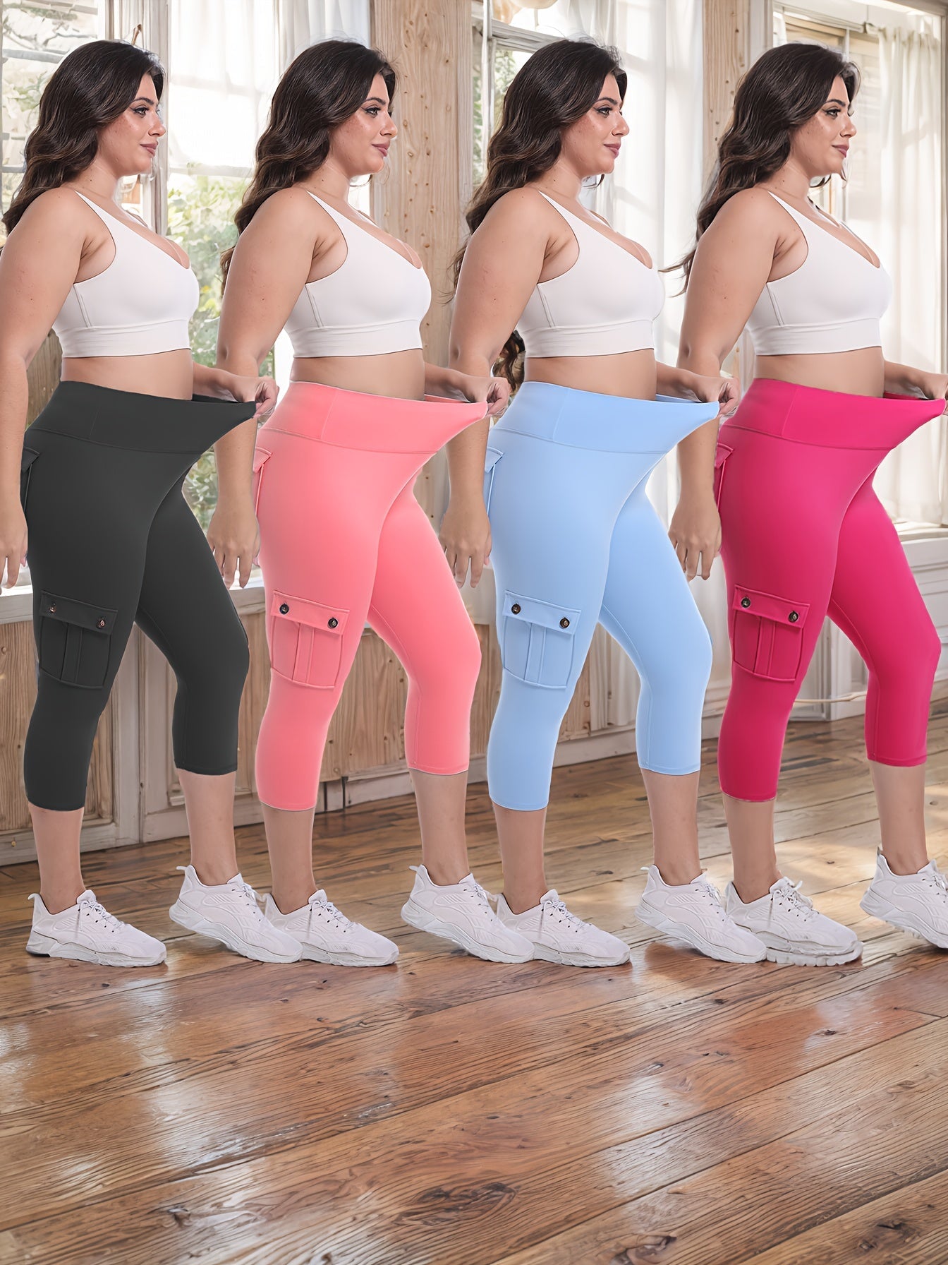 Women's High Waist Yoga Capri Pants 4-Pack 4-Way Stretch Butt Lifting Tummy Control 4 Pockets - Workout Running Sports Leggings S-XXL All Season