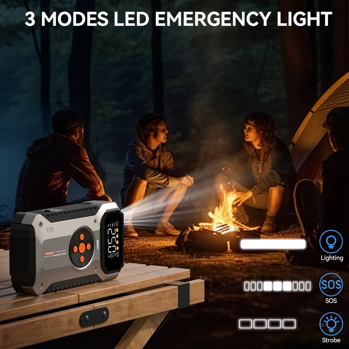5000A Car Jump Starter with 150PSI Air Compressor – 12000mAh Portable Battery Booster Pack, Digital Tire Inflator, USB-C & USB-A, LED Emergency Light for 12V Gas & Diesel Engines