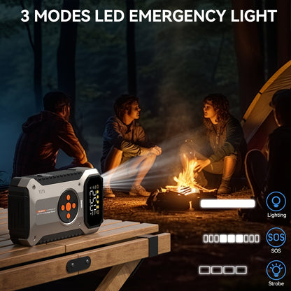 5000A Car Jump Starter with 150PSI Air Compressor – 12000mAh Portable Battery Booster Pack, Digital Tire Inflator, USB-C & USB-A, LED Emergency Light for 12V Gas & Diesel Engines