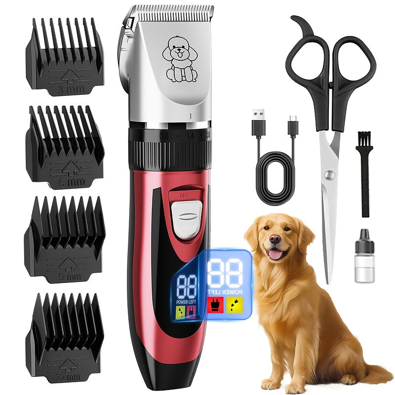 Dog Grooming Kit Wireless Low-Noise Electric Clippers – Rechargeable Lithium Battery, Thick Fur Trimmer with Scissors & Comb for Small & Large Dogs and Cats, Multiple Bundle Options