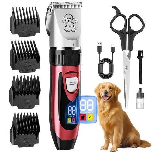 Dog Grooming Kit Wireless Low-Noise Electric Clippers – Rechargeable Lithium Battery, Thick Fur Trimmer with Scissors & Comb for Small & Large Dogs and Cats, Multiple Bundle Options