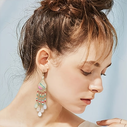 6-Pair Bohemian Tassel Earrings Set for Women – Vintage Beaded Dangle Earrings with Teardrop & Round Beads, Multicolor Boho Statement Jewelry, Lightweight Alloy Hoops for Parties & Vacations
