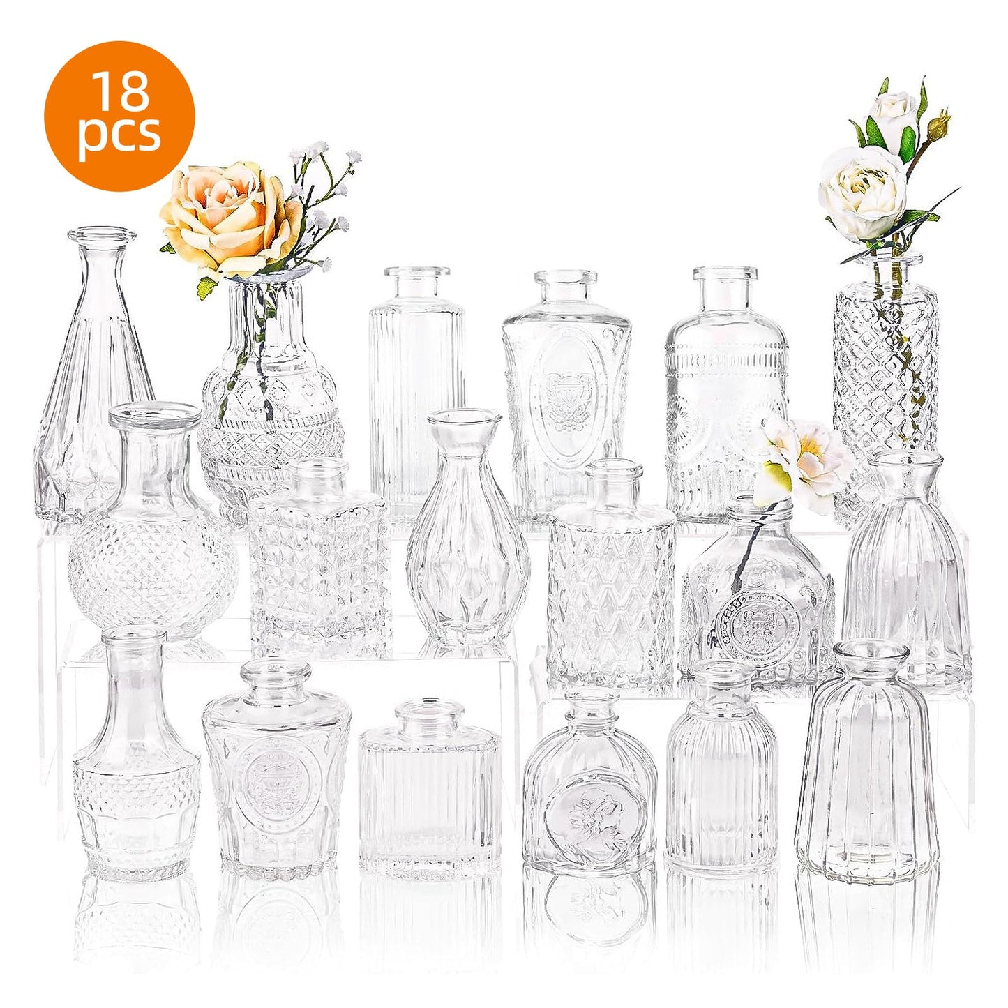 Glass Bud Vase Set of 18, Small Clear Glass Vases for Flowers, Mini Flower Vases in Bulk for Wedding Centerpieces, Rustic Home Table Decor, Dried Flowers, Floating Candles – Mother’s Day & Holiday Gift