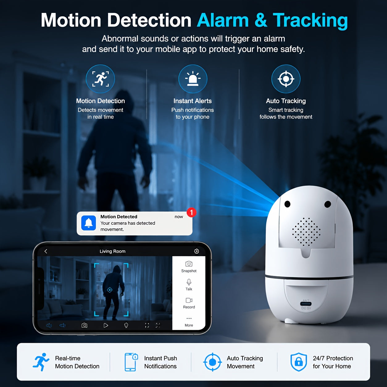 Indoor WiFi Security Camera 4-Pack 355° Pan Tilt Night Vision Motion Detection Two-Way Talk Baby Pet Monitor – 2.4G 5G Dual Band WiFi Cloud 256GB SD Alexa Compatible