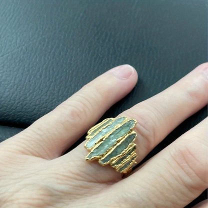 Bohemian Style Women's Ring with Metal Edge Inlay – Boho Vintage Natural Stone Look Ring for Daily Wear, Valentine's Day, Festival & Holiday Gifts, Available in Sizes 6-11
