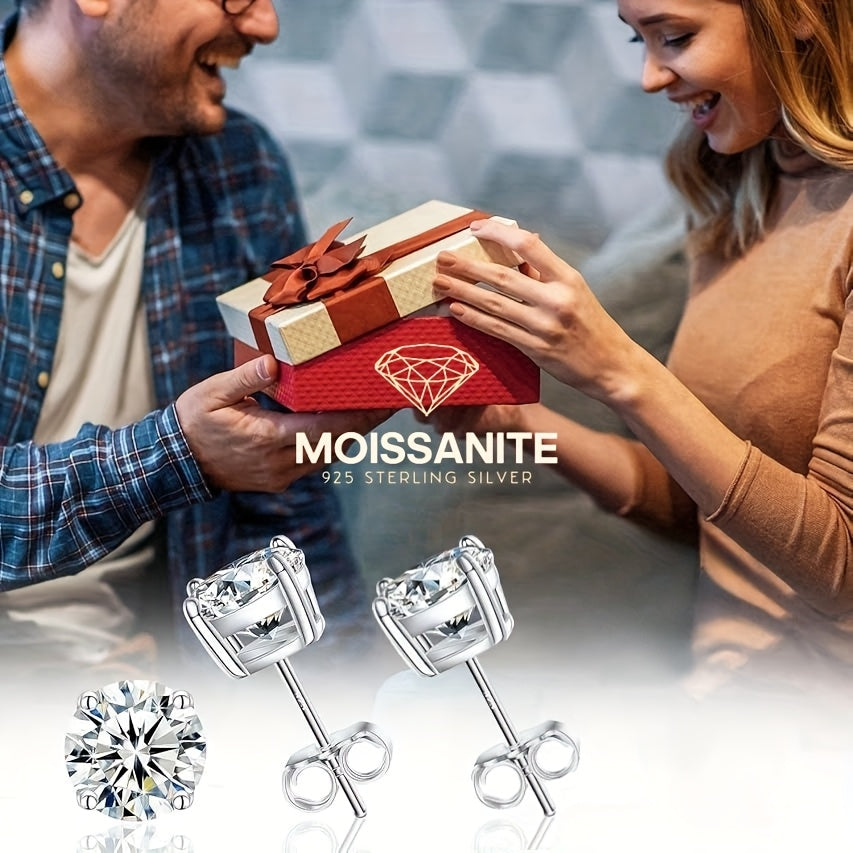 Lab Moissanite Stud Earrings D Color VVS1 Clarity – Brilliant Round Cut 18K Gold Plated 925 Sterling Silver, 1CT 2CT 4CT 6CT, Jewelry Box Included, Gift for Women Girls